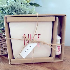 Rae Dunn Small Nice Cheese Plate w/Naughty Cheese Knife